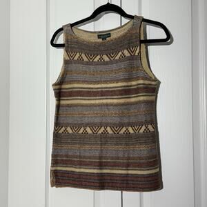 Lauren Ralph Lauren Linen Knit Tank S Boat Neck Aztec Boho Southwest Top
